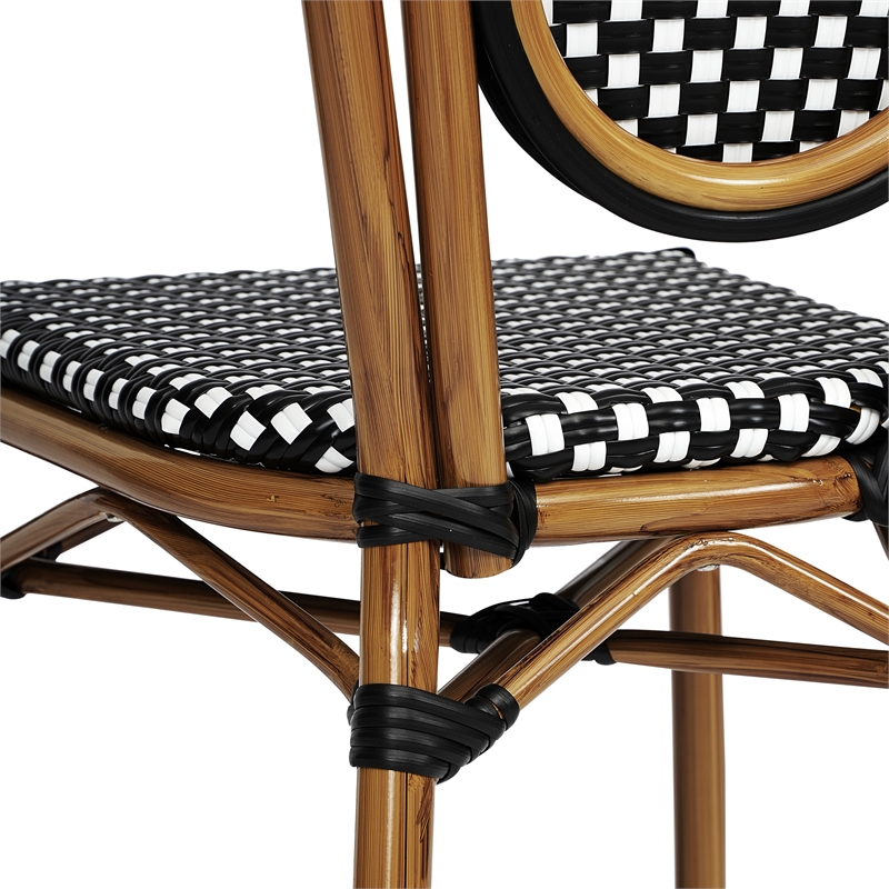 All-Weather Commercial Paris Chair with Bamboo Print Metal Frame-Black/White