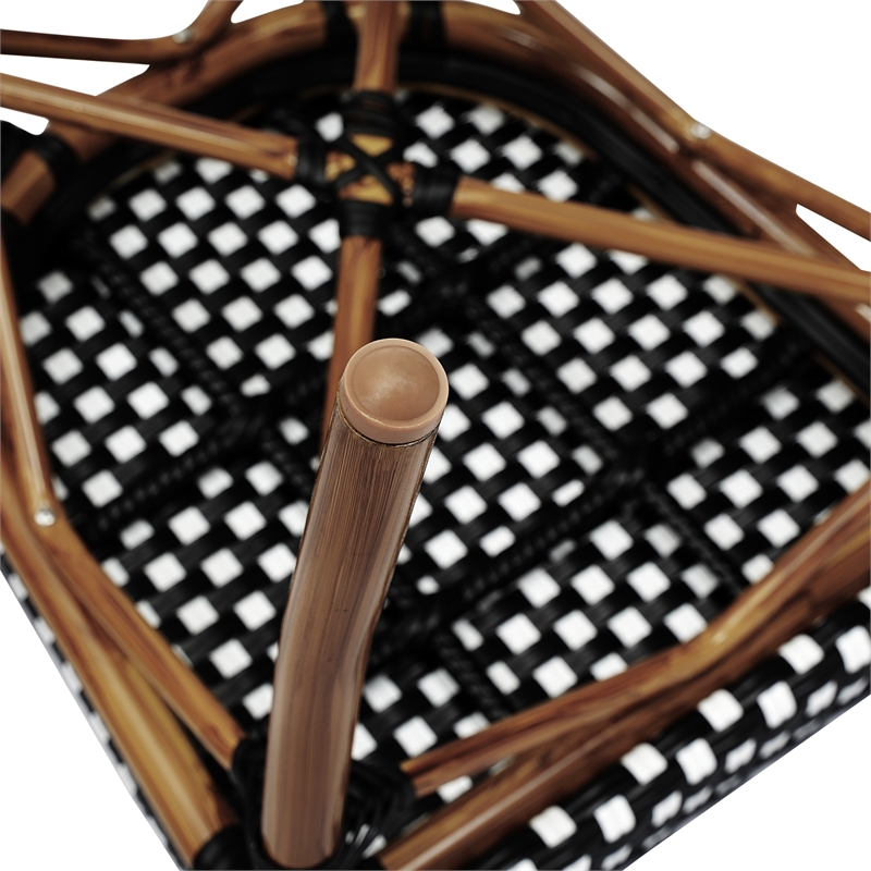 All-Weather Commercial Paris Chair with Bamboo Print Metal Frame-Black/White