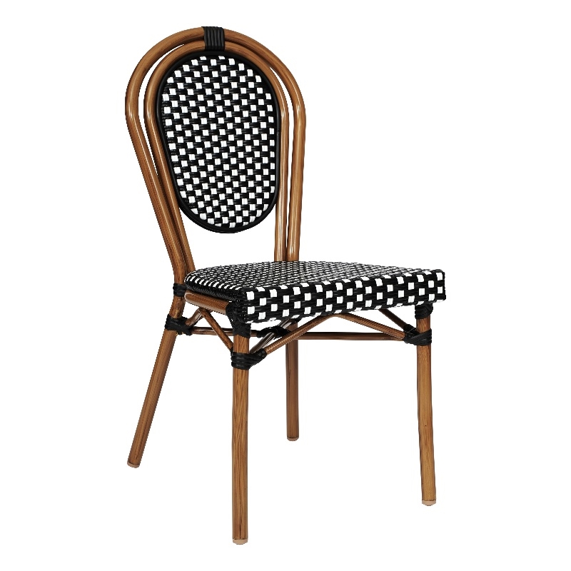All-Weather Commercial Paris Chair with Bamboo Print Metal Frame-Black/White