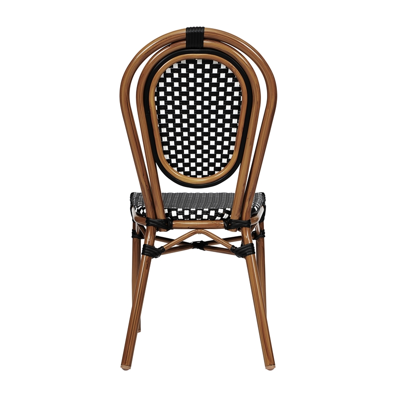 All-Weather Commercial Paris Chair with Bamboo Print Metal Frame-Black/White