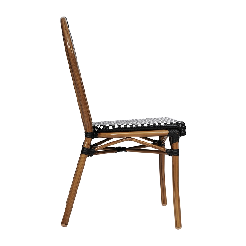 All-Weather Commercial Paris Chair with Bamboo Print Metal Frame-Black/White