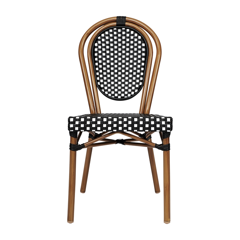 All-Weather Commercial Paris Chair with Bamboo Print Metal Frame-Black/White