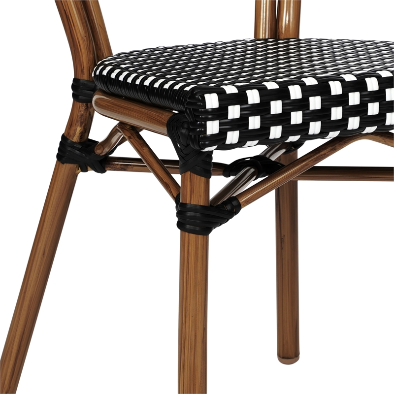 All-Weather Commercial Paris Chair with Bamboo Print Metal Frame-Black/White