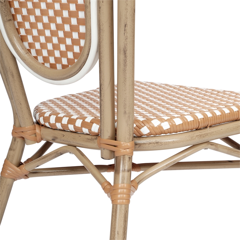 All-Weather Commercial Paris Chair with Bamboo Print Metal Frame-Natural/White