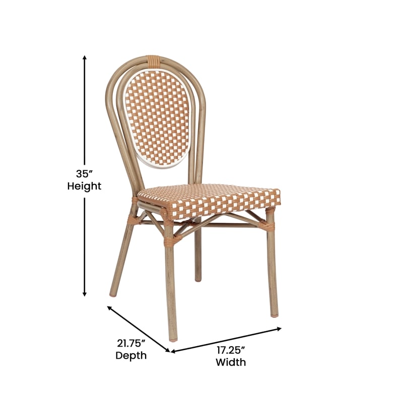 All-Weather Commercial Paris Chair with Bamboo Print Metal Frame-Natural/White