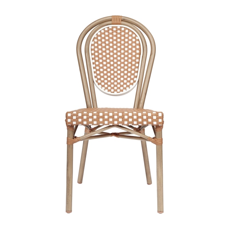 All-Weather Commercial Paris Chair with Bamboo Print Metal Frame-Natural/White