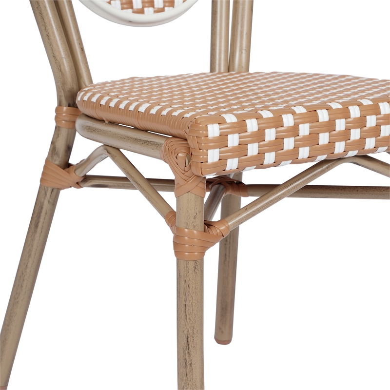 All-Weather Commercial Paris Chair with Bamboo Print Metal Frame-Natural/White