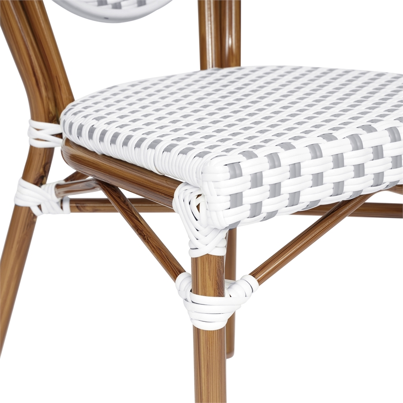 All-Weather Commercial Paris Chair with Bamboo Print Metal Frame-Natural/White