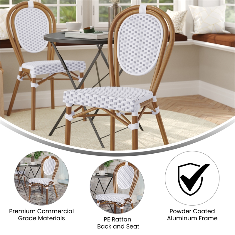All-Weather Commercial Paris Chair with Bamboo Print Metal Frame-Natural/White