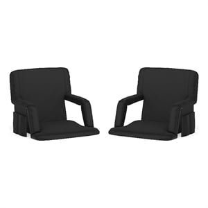 2 Pack Reclining Black Backpack Padded Stadium Chairs-Armrests & Storge Pockets