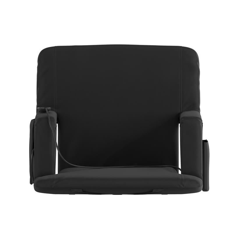 Foldable Reclining Stadium Chair with Backpack Straps-Heated Back and Seat-Black