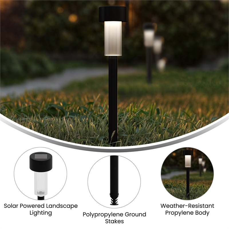 All-Weather Solar Powered Black LED Landscaping Lights - Set of 12