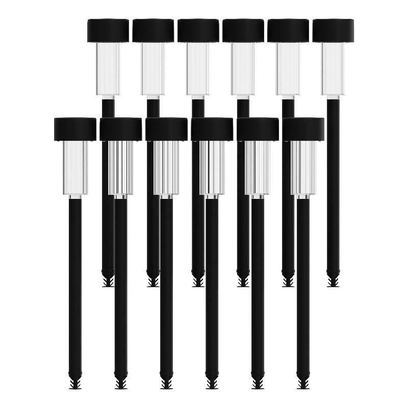 All-Weather Solar Powered Black LED Landscaping Lights - Set of 12