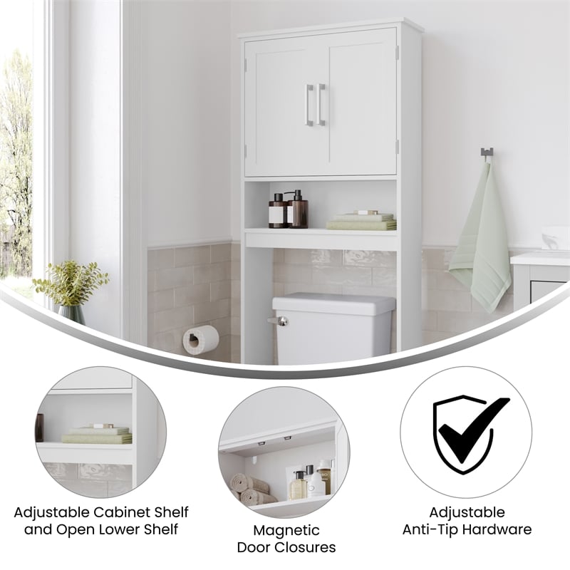 Modern Over the Toilet Cabinet with Shelves and Magnetic Closure Doors - White