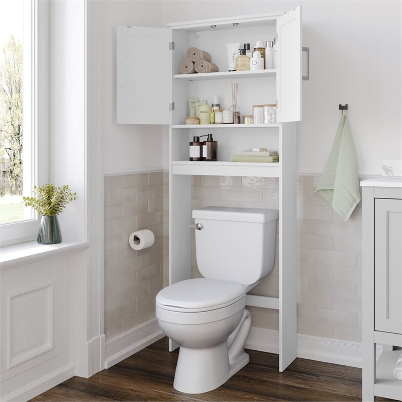 Modern Over the Toilet Cabinet with Shelves and Magnetic Closure Doors - White