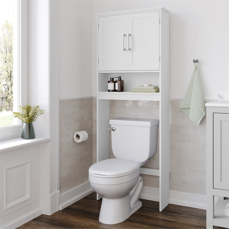 Modern Over the Toilet Cabinet with Shelves and Magnetic Closure Doors - White