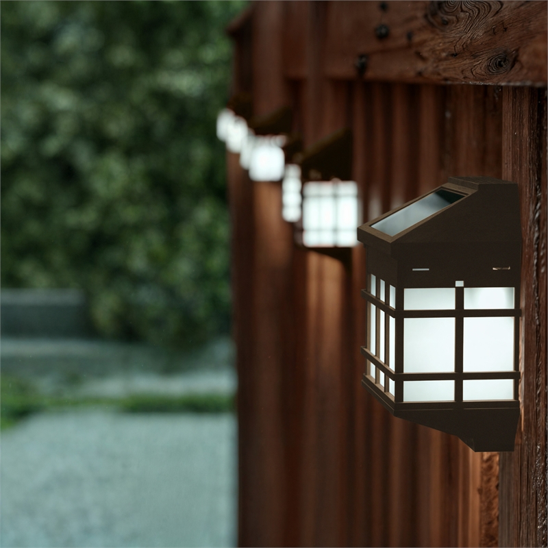 Decorative Wall Mount Solar Powered Lighting for Decks and Fencing in Brown