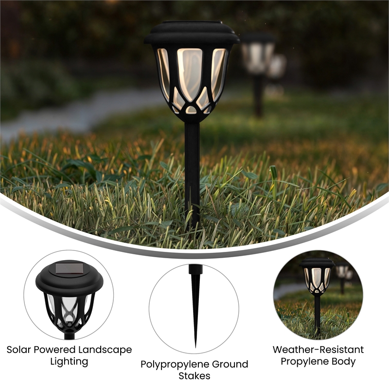 All-Weather Tulip Design Solar Powered LED Garden & Pathway Lights in Black