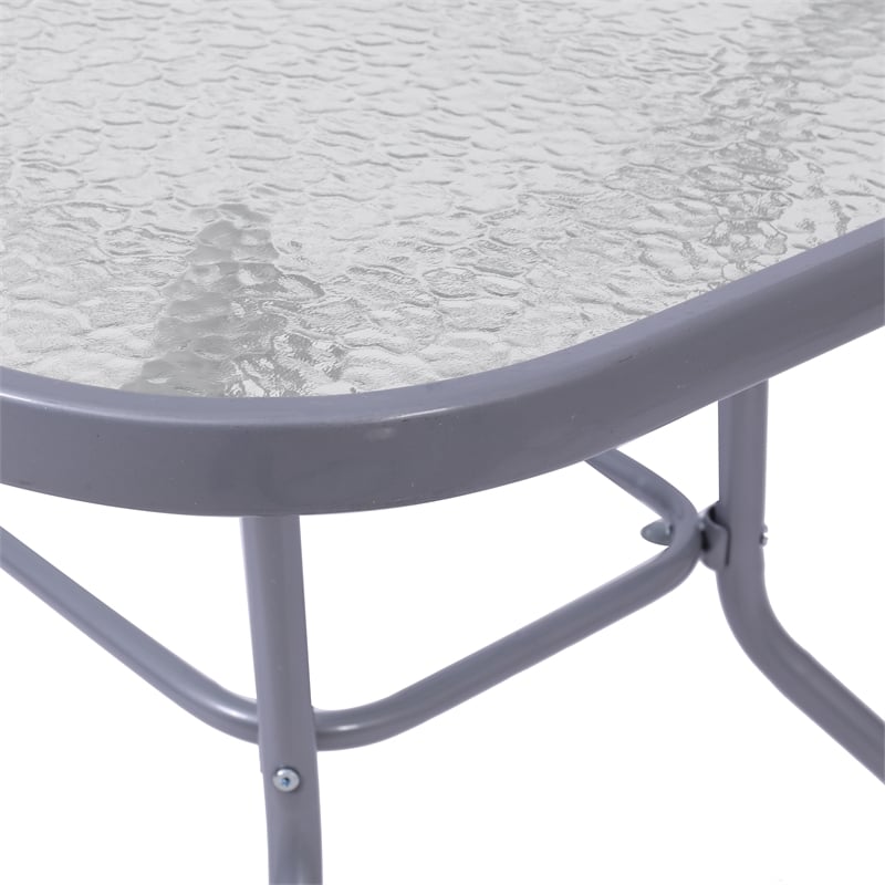 Commercial 47.25x27.5 Tempered Glass and Steel Patio Table-Umbrella Hole-Silver