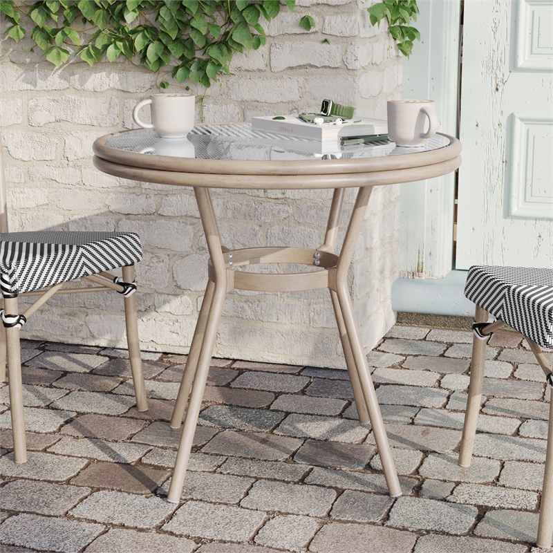 Indoor/Outdoor Commercial Glass Top Bistro Table in Black/White