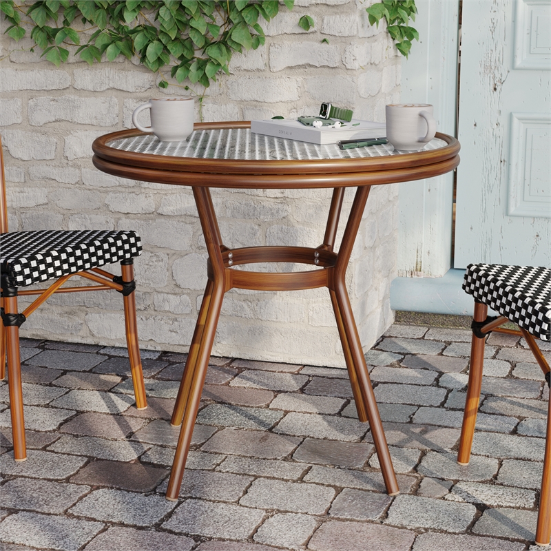 Indoor/Outdoor Commercial Glass Top Bistro Table in Black/White