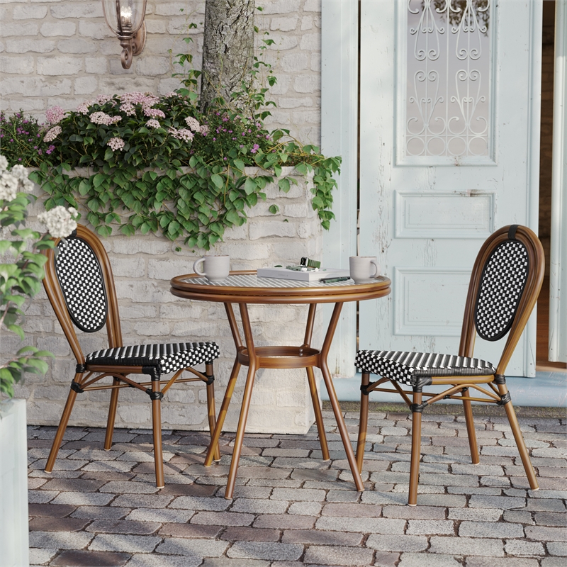 Indoor/Outdoor Commercial Glass Top Bistro Table in Black/White