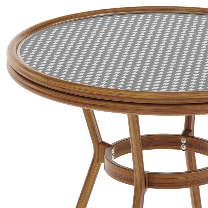 Indoor/Outdoor Commercial Glass Top Bistro Table in Black/White
