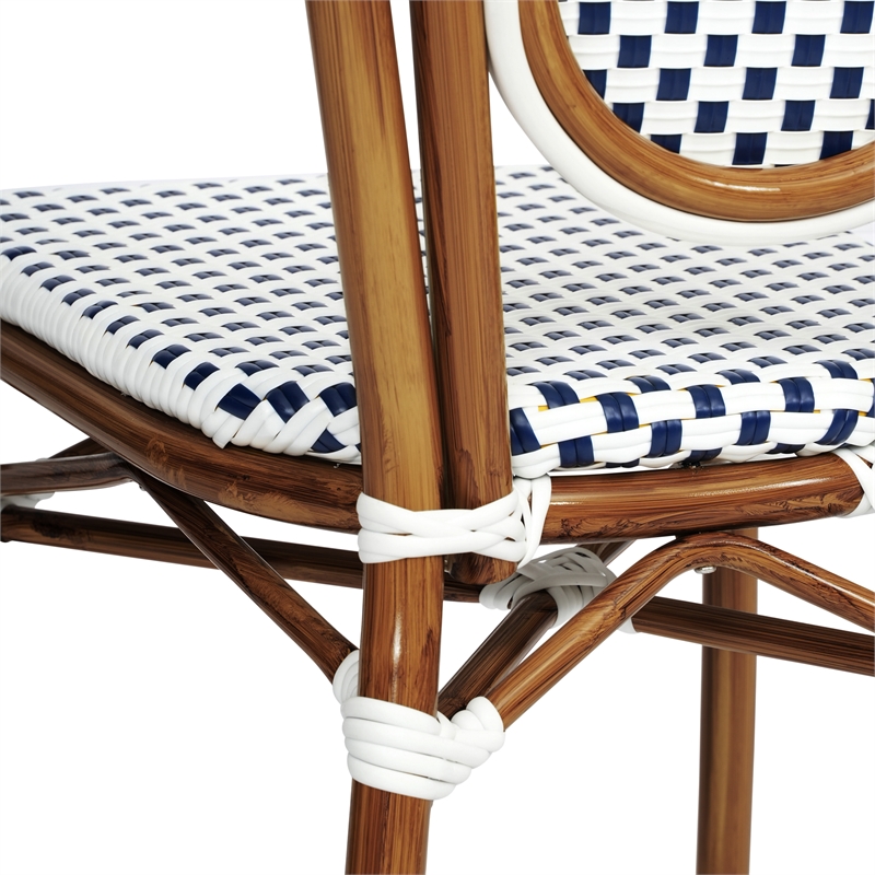 All-Weather Commercial Paris Chair with Bamboo Print Metal Frame-White/Navy