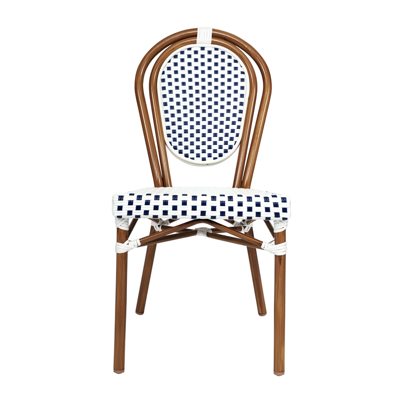 All-Weather Commercial Paris Chair with Bamboo Print Metal Frame-White/Navy