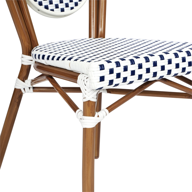 All-Weather Commercial Paris Chair with Bamboo Print Metal Frame-White/Navy