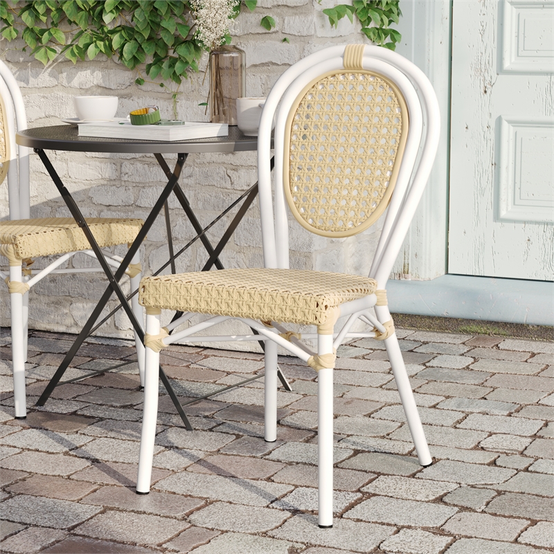All-Weather Commercial Paris Chair with White Metal Frame-Natural