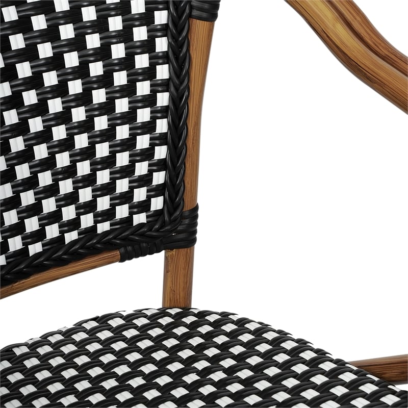 All-Weather Commercial Paris Chair with Bamboo Print Metal Frame-Black/White