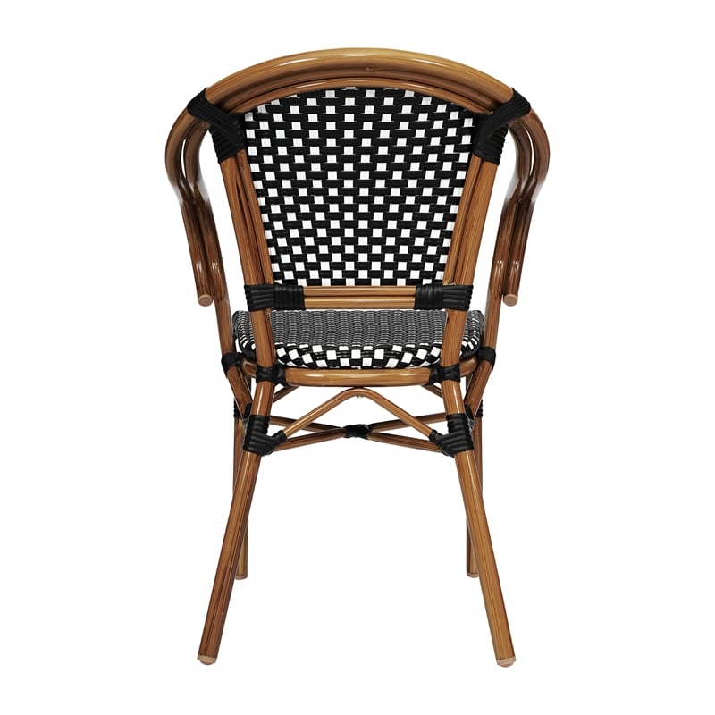 All-Weather Commercial Paris Chair with Bamboo Print Metal Frame-Black/White