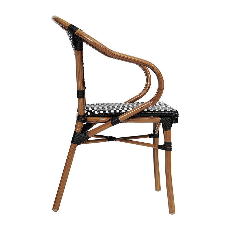 All-Weather Commercial Paris Chair with Bamboo Print Metal Frame-Black/White