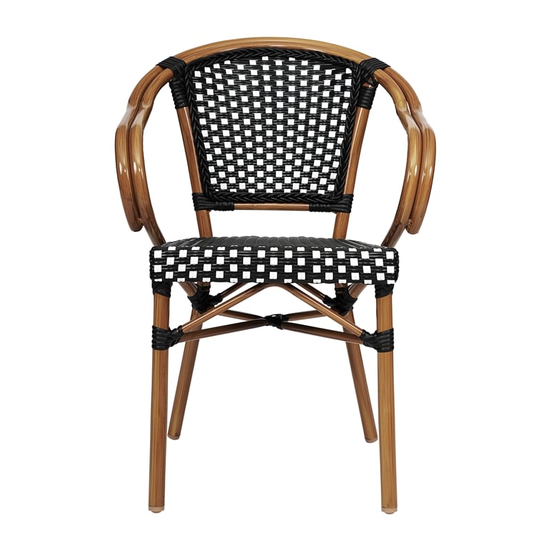 All-Weather Commercial Paris Chair with Bamboo Print Metal Frame-Black/White