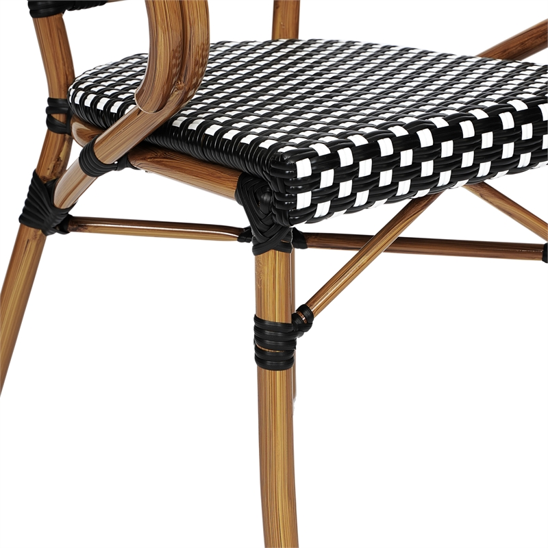 All-Weather Commercial Paris Chair with Bamboo Print Metal Frame-Black/White