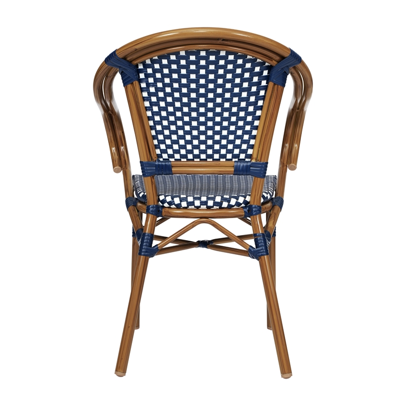 All-Weather Commercial Paris Chair with Bamboo Print Metal Frame-Navy/White