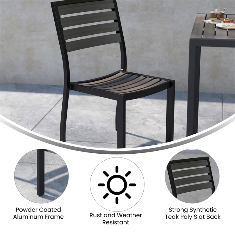 Outdoor Faux Teak Side Chair with Gray Wash Poly Slats - Teak Patio Chair