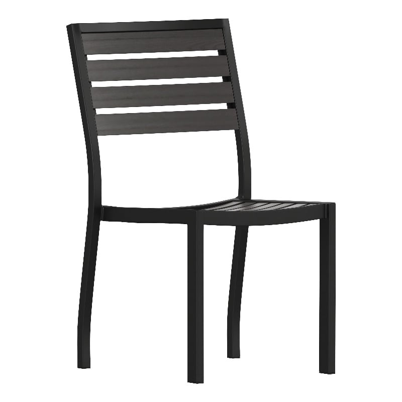 Outdoor Faux Teak Side Chair with Gray Wash Poly Slats - Teak Patio Chair