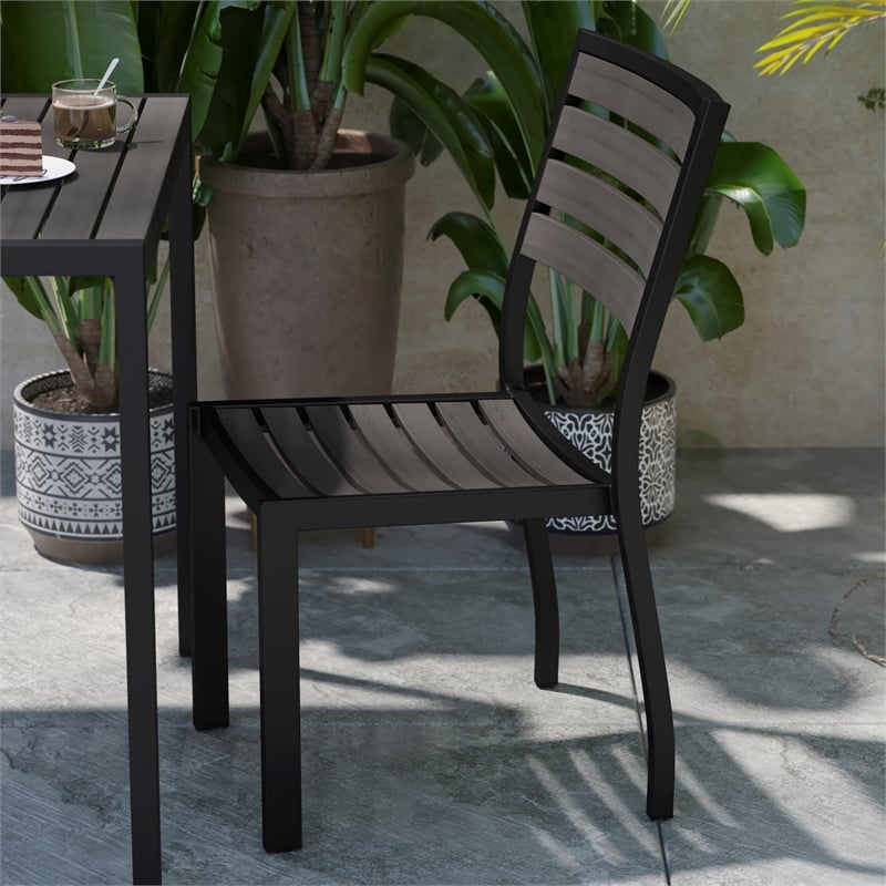 Outdoor Faux Teak Side Chair with Gray Wash Poly Slats - Teak Patio Chair