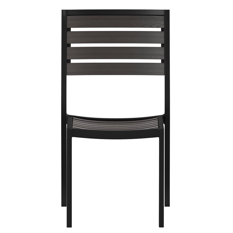 Outdoor Faux Teak Side Chair with Gray Wash Poly Slats - Teak Patio Chair