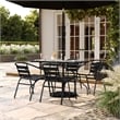 Commercial Patio Dining Set with Tempered Glass Top Table and 4 Chairs in Black