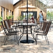 Commercial 5 Pc Outdoor Patio Dining Set with Glass Table and 4 Chairs - Brown