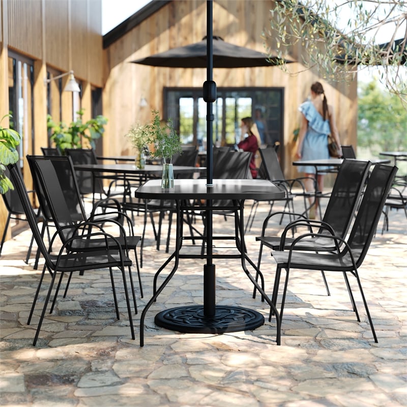 Commercial 5 Pc Outdoor Patio Dining Set with Glass Table and 4 Chairs - Black
