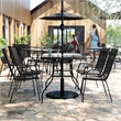 Commercial 5 Pc Outdoor Patio Dining Set with Glass Table and 4 Chairs - Black