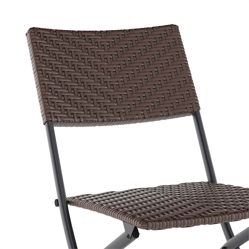 3PC Brown and Black Indoor/Outdoor PE Rattan Folding Bistro Set