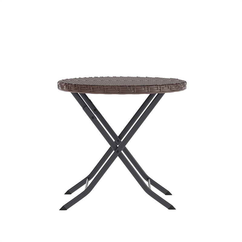 3PC Brown and Black Indoor/Outdoor PE Rattan Folding Bistro Set