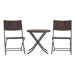3PC Brown and Black Indoor/Outdoor PE Rattan Folding Bistro Set