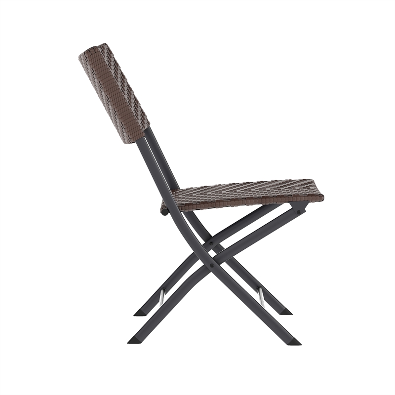 3PC Brown and Black Indoor/Outdoor PE Rattan Folding Bistro Set