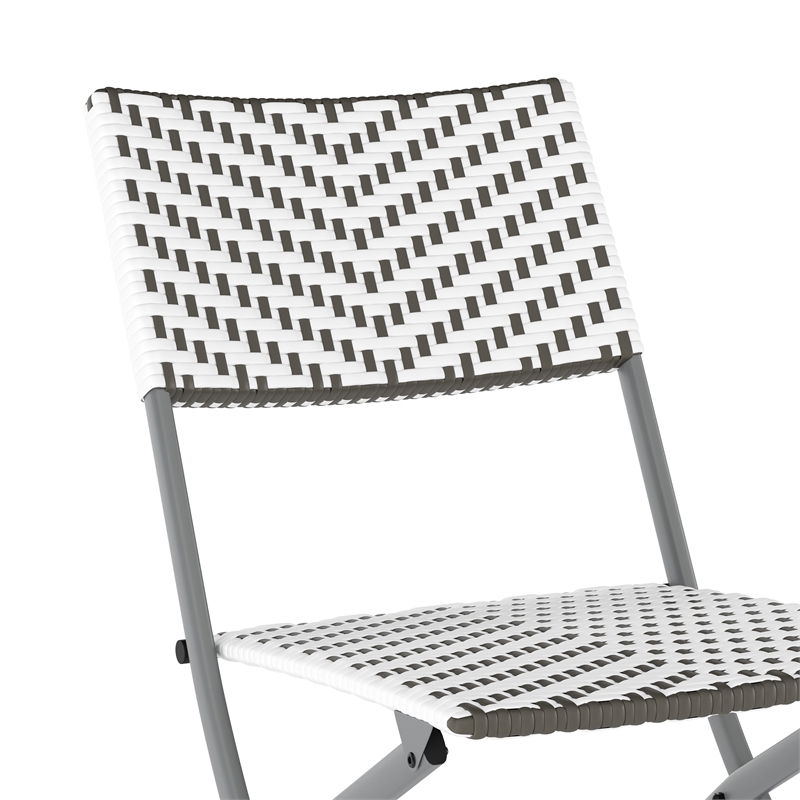 3PC Gray/White and Charcoal Indoor/Outdoor PE Rattan Folding Bistro Set